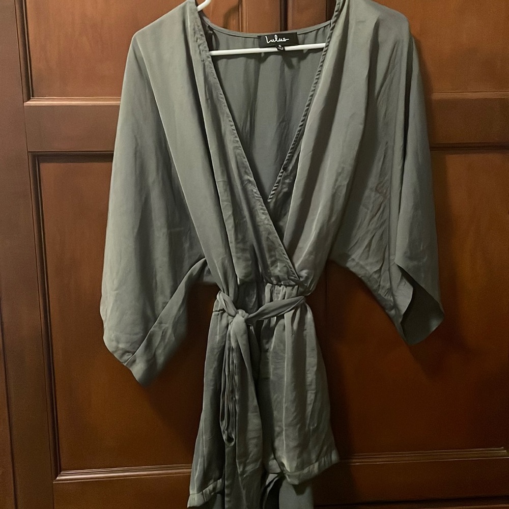 Lulus olive green silk romper. Size Small